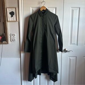 COS dark green long sleeve asymmetrical handkerchief hem shirt dress